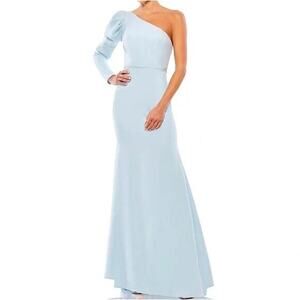 Mac Duggal Dress size 2, blue One Shoulder Long Sleeve Jersey formal Gown